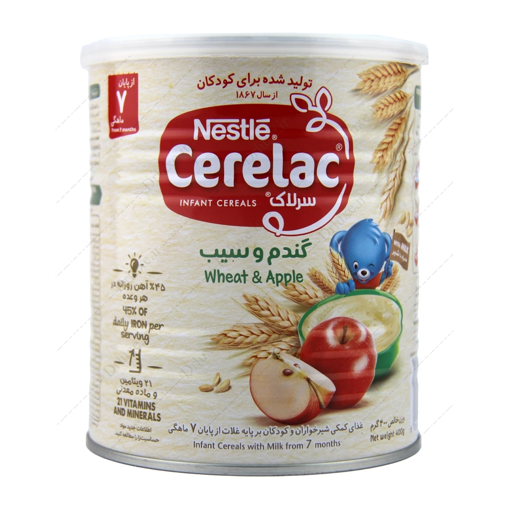 سرلاک گندم و سیب به همراه شیر نستله 400 گرم